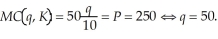 The profit maximizing output level is where the market price equals marginal cost (providing the price exceeds the average variable cost). To determine the optimal output level, we need to first equate marginal cost to the market price. That is,   The average variable cost at this output level is:   Since   Spacely will maximize profits at 50 units. Spacely's profits are:  