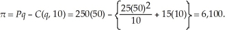 The profit maximizing output level is where the market price equals marginal cost (providing the price exceeds the average variable cost). To determine the optimal output level, we need to first equate marginal cost to the market price. That is,   The average variable cost at this output level is:   Since   Spacely will maximize profits at 50 units. Spacely's profits are:  