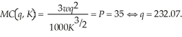 First, we need to determine Sarah's optimal output and profits before the increase in the wage rate. The profit maximizing output level is where the market price equals marginal cost (providing the price exceeds the average variable cost). To determine the optimal output level, we need to first equate marginal cost to the market price. That is,   The average variable cost at this output level is:   Since   Sarah will maximize profits at 232.07 units. Sarah's profits are:   To determine the optimal output level at the higher wage rate, we need to first equate marginal cost to the market price. That is,   The average variable cost at this output level is:   Since   Sarah will maximize profits at 221.79 units. Sarah's profits are:   The higher wage rate causes Sarah to reduce output and her profits also fall. In this case, profits fall by 4.9% when the wage rate rises by 9.5%.