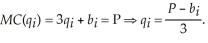 To determine each firm's individual supply, we need to solve for q when marginal cost is set equal to the market price.   We can then add each firm's individual supply together at each price to determine the market supply. This is done in the following table:    The market supply is the sum of all the firms' quantity supplied at each price. As the table indicates, the market supply is:   At a price of $5, the quantity supplied is 6. So, the point elasticity of supply at $5 is:  