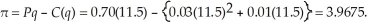 The profit maximizing output level is where the market price equals marginal cost (providing the price exceeds the average variable cost). To determine the optimal output level, we need to first equate marginal cost to the market price. That is,   The average variable cost at this output level is:   LeAnn will maximize profits at   units. LeAnn's profits are:   With the tax, LeAnn's optimal output level requires:   The average variable cost at this output level is:   Since   LeAnn will maximize profits at 11.5 units. LeAnn's profit with the tax is:   The tax reduces LeAnn's output and profit.