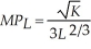 The production function for Cogswell Cogs is   K represents the number of robot hours used in the production process while L represents the number of labor hours. The marginal productivity of a labor hour is   Fill in the empty columns in the table below. Use the information in the table to sketch Cogswell's marginal product of labor curve while robot hours are fixed at 9.   