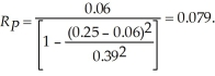 To find Donna's optimal portfolio return and portfolio risk, we need to first equate the slope of her indifference curve to the slope of her budget constraint. This implies   We may then substitute this level of portfolio risk into her budget constraint to find her optimal rate of return   We can plug this optimal portfolio return into the expression for portfolio risk above and get:   Using the values from the table, we see that Donna's optimal portfolio return is   Donna's optimal portfolio risk is  