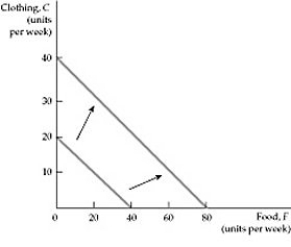   Figure 3.2.2 -Which of the following will result in a decrease in a consumer's purchasing power? A)  A decrease in the consumer's income B)  An increase in the price of the good on the vertical axis C)  An increase in the price of the good on the horizontal axis D)  all of the above