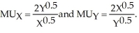 Janice Doe consumes two goods, X and Y. Janice has a utility function given by the expression: U = 4X<sup>0.5</sup>Y<sup>0.5</sup>. So,   The current prices of X and Y are 25 and 50, respectively. Janice currently has an income of 750 per time period. a. Write an expression for Janice's budget constraint. b. Calculate the optimal quantities of X and Y that Janice should choose, given her budget constraint. Graph your answer. c. Suppose that the government rations purchases of good X such that Janice is limited to 10 units of X per time period. Assuming that Janice chooses to spend her entire income, how much Y will Janice consume? Construct a diagram that shows the impact of the limited availability of X. Is Janice satisfying the usual conditions of consumer equilibrium while the restriction is in effect? d. Calculate the impact of the ration restriction on Janice's utility.