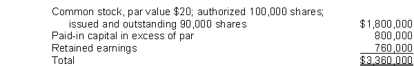 An analysis of stockholders' equity of Hahn Corporation as of January 1, 2014, is as follows:   Hahn uses the cost method of accounting for treasury stock and during 2014 entered into the following transactions:Acquired 2,500 shares of its stock for $75,000.Sold 2,000 treasury shares at $35 per share.Sold the remaining treasury shares at $20 per share.Assuming no other equity transactions occurred during 2014, what should Hahn report at December 31, 2014, as total additional paid-in capital? A)  $795,000 B)  $800,000 C)  $805,000 D)  $815,000