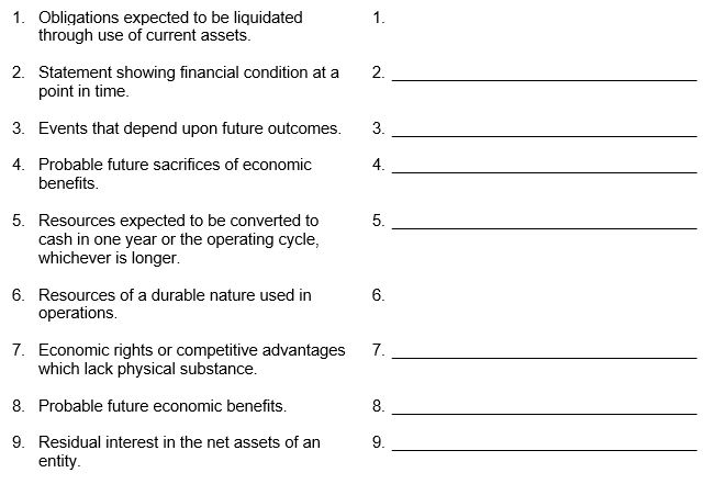 In the space provided at right, write the word or phrase that is defined or indicated.  