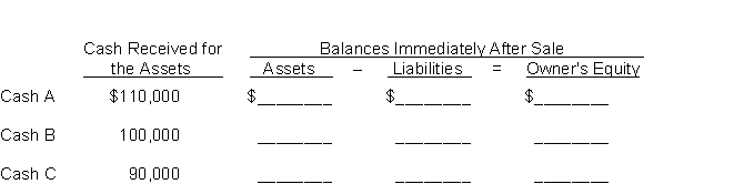On June 1, 2009, Bush Company prepared a balance sheet that shows the following:    Shortly thereafter, all of the assets were sold for cash. How would the balance sheet appear immediately after the sale of the assets for cash for each of the following cases?  