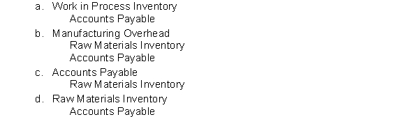 The entry to record the acquisition of raw materials on account is  <div style=padding-top: 35px> 