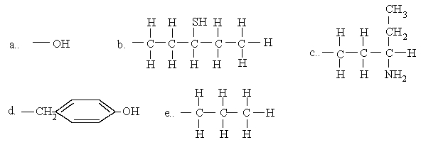 Which of the groups below is capable of only hydrophobic interactions?   A) A B) B C) C D) D E) E