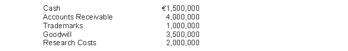 Given the following account balances at year end, compute the total intangible assets on the balance sheet of Kepler Enterprises.   A)  €10,500,000 B)  €6,500,000 C)  €4,500,000 D)  €8,500,000