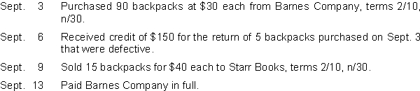 Paxson Supply Company uses a periodic inventory system. During September, the following transactions and events occurred.   Instructions Journalize the September transactions for Paxson Supply Company.