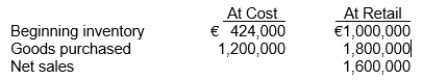 Stark Department Store estimates inventory by using the retail inventory method. The following information was developed:   The estimated cost of the ending inventory is A)  €928,000. B)  €696,000. C)  €1,176,000. D)  €1,200,000.