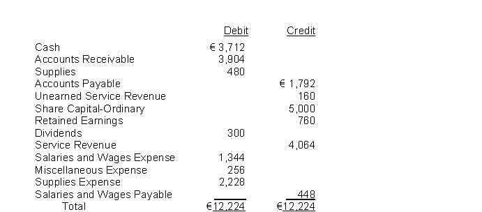 Use the following data, taken from the adjusted trial balance, for 70 and 71.   -What will be the total of the Statement of Financial Position credit column? A)  €12,224 B)  €8,160 C)  €11,988 D)  €8,396