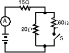 When switch S is open, the ammeter in the circuit shown reads 2.0 A. When S is closed, the ammeter reading:   A)  increases slightly B)  remains the same C)  decreases slightly D)  doubles E)  halves