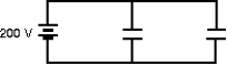 To store a total of 0.040 J of energy in the two identical capacitors shown, each should have a capacitance of:   A)  0.10  \mu F B)  0.50  \mu F0.10  \mu F C)  1.0  \mu F D)  1.5  \mu F E)  2.0  \mu F 