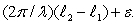  Two sources, S<sub>1</sub> and S<sub>2</sub>, each emit waves of wavelength  \lambda  in the same medium. The phase difference between the two waves, at the point P shown, is   The quantity  \varepsilon  is:   A)  the distance S<sub>1</sub>S<sub>2</sub> B)  the angle S<sub>1</sub>PS<sub>2</sub> C)    \pi /2 D)  the phase difference between the two sources E)  zero for transverse waves,   \pi  for longitudinal waves 