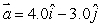 A 2.0-kg block starts from rest on the positive x axis 3.0 m from the origin and thereafter has an acceleration given by   in m/s<sup>2</sup>. The torque, relative to the origin, acting on it at the end of 2.0 s is: A)  0 B)  (-18 N . m)    C)  (+24 N.m)    D)  (-144 N. m)    E)  (+144 N. m)   