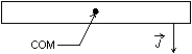 A uniform narrow bar, resting on ice, is given a transverse horizontal impulse   at one end as shown. The center of mass of the bar COM will then:   A)  remain at rest B)  move in a circle C)  move in a straight line D)  move in a parabola E)  move along some other curve