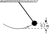 The long pendulum shown is drawn aside until the ball has risen 0.5 m. It is then given an initial speed of 3.0 m/s.. The speed of the ball at its lowest position is:   A)  zero B)  0.89 m/s C)  3.1 m/s D)  3.7 m/s E)  4.3 m/s