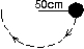 The string in the figure is 50 cm long. When the ball is released from rest, it swings along the dotted arc. How fast is it going at the lowest point in its swing?   A)  2.0 m/s B)  2.2 m/s C)  3.1 m/s D)  4.4 m/s E)  6.0 m/s