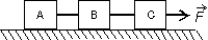 Three blocks (A,B,C) , each having mass M, are connected by strings as shown. Block C is pulled to the right by a force   that causes the entire system to accelerate. Neglecting friction, the net force acting on block B is:   A)  zero B)    C)    D)    E)   