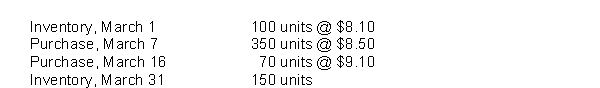 Ritz Ltd.has the following data related to an item of inventory:   If Ritz Ltd.uses FIFO, the value assigned to cost of goods sold is A) $3,105. B) $3,187. C) $2,295. D) $1,369.