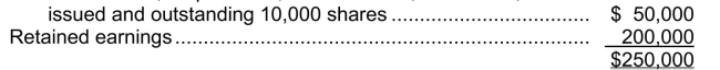 The shareholders' equity section of Zagreb Corp.at December 31, 2013 was: Common shares, no par value; authorized 20,000 shares;   On February 28, 2014, when the market value of Zagreb's shares was $12 per share, the board of directors declared a 15% stock dividend, and accordingly 1,500 additional shares were issued.For the two months ended February 28, 2014, Zagreb reported a net loss of $20,000. What amount should Zagreb report as retained earnings at February 28, 2014? A) $162,000 B) $180,000 C) $182,000 D) $198,000