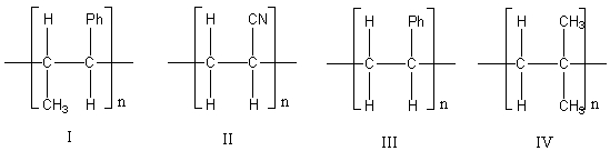 Which one of the following is the correct structure for polystyrene?   A)  I B)  II C)  III D)  IV E)  none of these