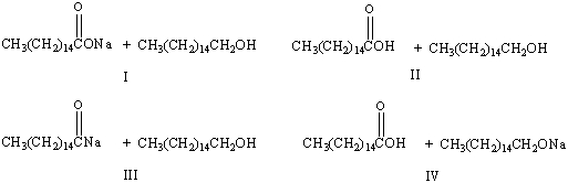 Predict the product(s)  when spermaceti is treated with aqueous NaOH.     A)  I B)  II C)  III D)  IV E)  none of these