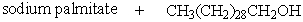 When triacontyl hexadecanoate, a major component of beeswax was treated with aqueous NaOH, it produced the following two products. Provide the structure of triacontyl hexadecanoate.  