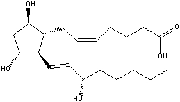  Following is the structure for PGF<sub>2</sub> <sub> \beta </sub>.What structural feature is represented by 2 \beta ?   A)  2 represents the number of double bonds B)  \beta  represents the trans relationship between the two OH groups C)  \beta  represents the trans relationship between the side chains D)  A & C E)  A & B 