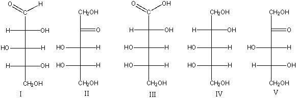 Which of the following is (are)  L-ketopentose(s) ?   A)  I B)  II C)  III D)  IV E)  III & IV