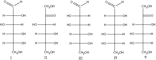 Which one of the following is the correct structure for L-fructose?   A)  I B)  II C)  III D)  IV E)  V