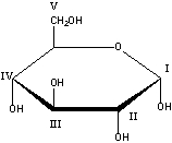 Which carbon in the following monosaccharide is the anomeric carbon?   A)  I B)  II C)  III D)  IV E)  V