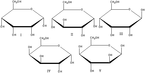  What is the correct Haworth projection for  \beta -D-allopyranose?   A)  I B)  II C)  III D)  IV E)  V 
