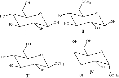 Which of the following compound(s)  is a glycoside?   A) I B) II C) III D) I &III & IV E)  II, III & IV