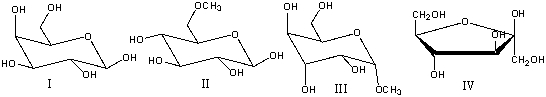Which one of the following compounds is a non-reducing sugar?   A)  I B)  II C)  III D)  IV E)  none of these