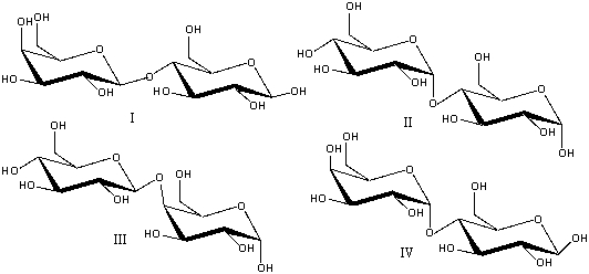 Which one of the following is a correct structure for lactose?   A)  I B)  II C)  III D)  IV E)  none of these