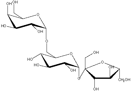  Raffinose is a trisaccharide found in whole grains. What is the correct description of the glycosidic linkage(s)  in raffinose?   A)  1 \rightarrow 6  \alpha at galactose and glucose & 1 \rightarrow 1  \alpha at glucose and fructose B)  1 \rightarrow 4  \alpha at galactose and glucose & 1 \rightarrow 1  \alpha at glucose and fructose C)  1 \rightarrow 6  \alpha at galactose and glucose & 1 \rightarrow 6  \alpha at glucose and fructose D)  1 \rightarrow 6  \beta at galactose and glucose & 1 \rightarrow 1  \beta at glucose and fructose E)  1 \rightarrow 4  \beta at galactose and glucose & 1 \rightarrow 1  \beta at glucose and fructose 