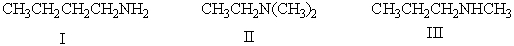 Arrange the following compounds in decreasing (highest to lowest)  order of boiling point.   A)  II>III>I B)  I>III>II C)  II>III>I. D)  III>II>I E)  I>II>III