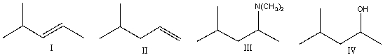 Predict the major product for the following reaction.     A)  I B)  II C)  III D)  IV E)  I & III