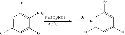 Provide the reagent A, necessary to carry out the following conversion.   A)  Br<sub>2</sub>/FeBr<sub>3</sub> B)  CuBr C)  NaOH D)  H<sub>3</sub>PO<sub>2</sub> E)  H<sub>3</sub>PO<sub>4</sub>