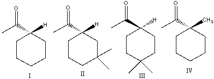 Which of the following compounds would undergo racemization in presence of a base?   A)  I B)  II C)  III D)  IV E)  II & III