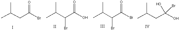 Predict the major product for the following reaction.     A)  I B)  II C)  III D)  IV E)  none of these
