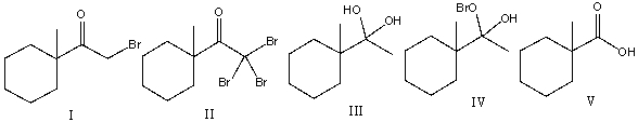 Predict the major product for the following reaction.     A)  I B)  II C)  III D)  IV E)  V