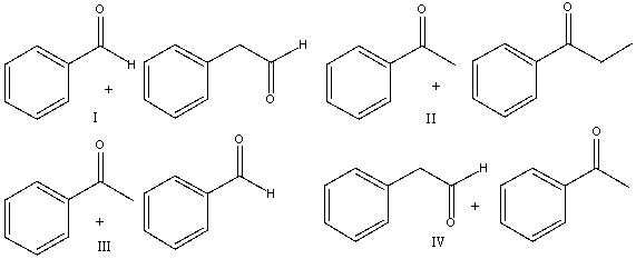 Provide the reactants that would give the following aldol condensation product.     A)  I B)  II C)  III D)  IV E)  none of these