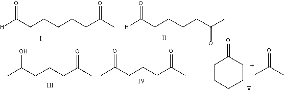 Provide the reactant(s)  that would give the following possible aldol condensation product.     A)  I B)  II C)  III D)  IV E)  V