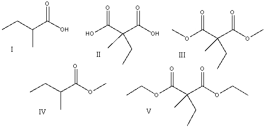 Predict the product(s)  for the following reaction sequence.     A) I B) II C) III D) IV E)  V