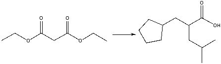Provide the reagents necessary to carry out the following conversion using a malonic ester synthesis.  